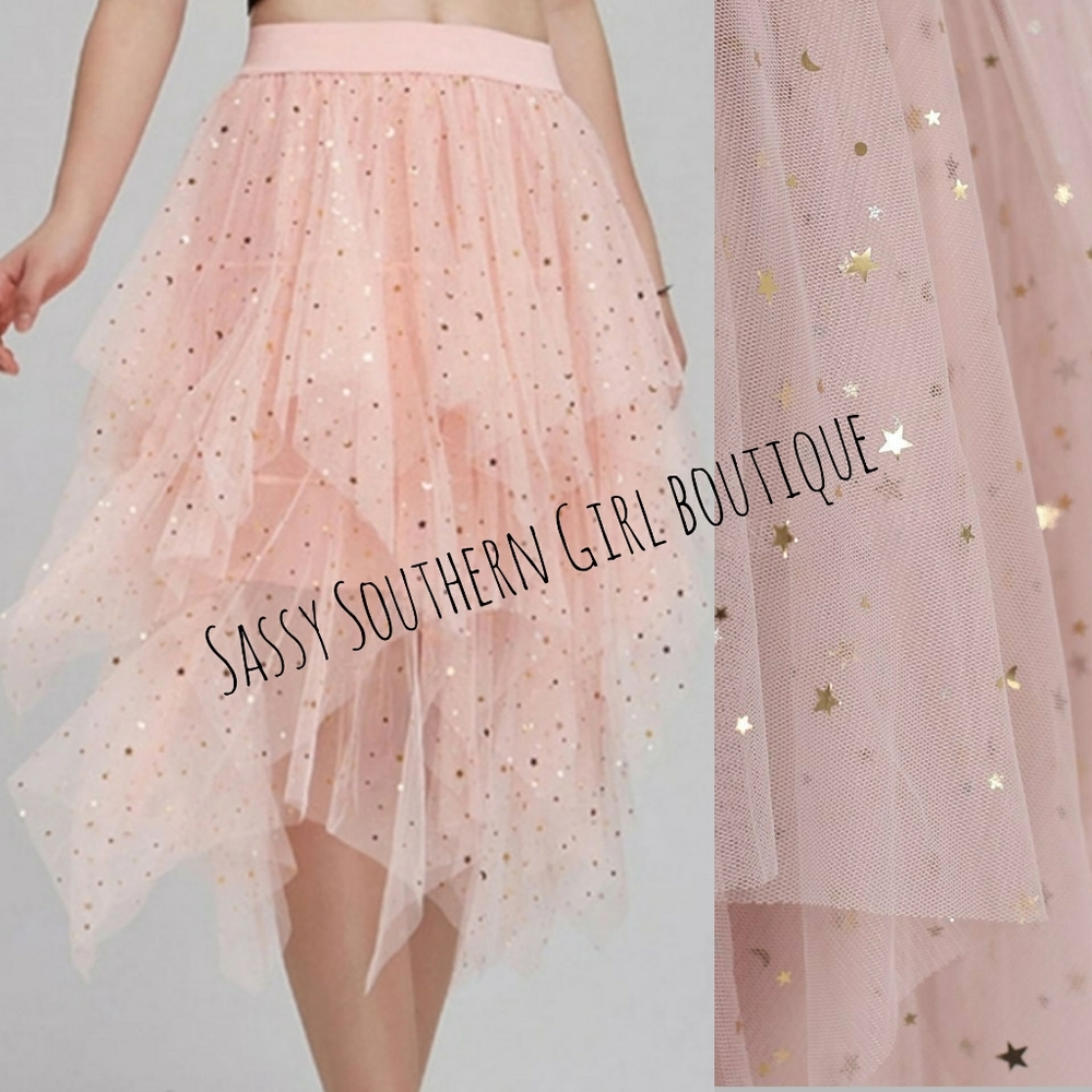 🆕⭐ Blush pink shooting stars tulle midi skirt